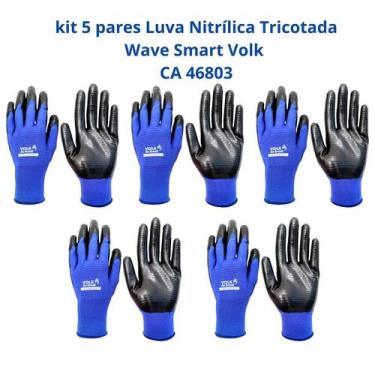 Imagem de Kit 5 Luvas Proteção Nitrílica Tricotada Wave Smart Volk EPI CA 46803,
