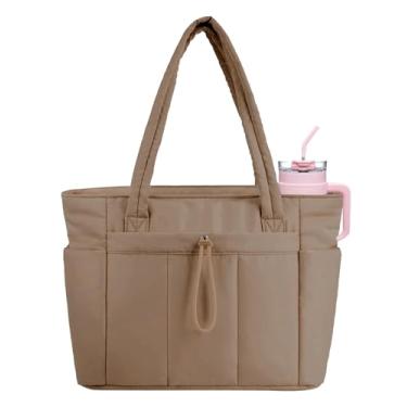 Imagem de JueiXeoy Bolsa feminina acolchoada para enfermeira com porta-copos, compartimento para laptop e bolsa de carrinho para trabalho e viagens, Kahki, One Size