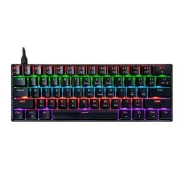 Imagem de Teclado Mecânico Gamer Compacto ABNT2 - Iluminação Rainbow, Switch Azul, Design Preto, Ideal para Gamers e Uso Diário, Layout Sem Teclado Numérico