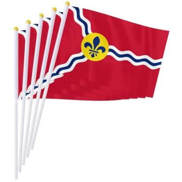 Imagem de PTEROSAUR Conjunto de bandeira portátil da cidade de Saint Louis, 14 x 20 cm, mini bandeira de Saint Louis para desfiles, festas, celebrações e decoração de casa (pacote com 100)