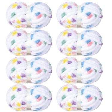 Imagem de HOMBYS Fio de chenille grosso enorme para crochê/tricô à mão, super volumoso, grande, macio, fofo, tecido tingido, fofo, cores mistas, fio de chenille grosso (arco-íris, branco), 8 unidades