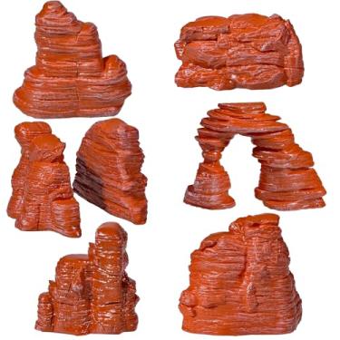 Imagem de Warmtree 7 peças de pedras de diorama pedra falsa estátua de pedra em miniatura para suprimentos de diorama micro trem paisagem ferroviária mesa de areia miniaturas de Halloween (marrom)