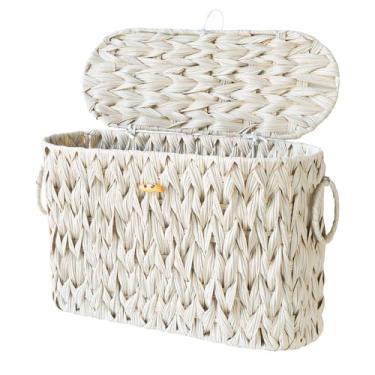 Imagem de Cesta de armazenamento de papel higiênico com tampa, suporte de papel higiênico, cesta de armazenamento de vime com alças embutidas para até 6 mega rolos, cestas acessórios de banheiro (leite manteiga