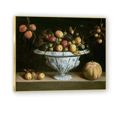 Imagem de NHLDZYH Moldura dourada. Tela de frutas botânicas vintage, impressão de estilo de pintura a óleo vintage, decoração de jantar country de fazenda, pronta para pendurar. A48. 70 x 84 cm.