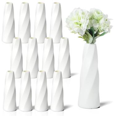 Imagem de Pacote com 12 vasos de flores de plástico composto, vasos boêmios pequenos brancos de 21 cm de altura, vasos florais inquebráveis para centros de mesa, buquês, decoração de casa, sala de estar (retrô)