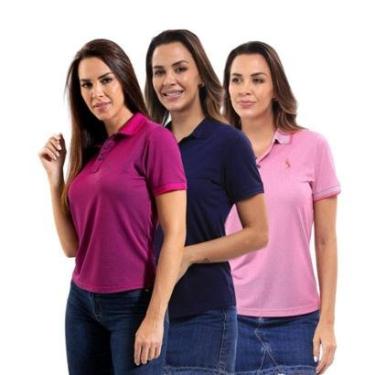 Imagem de Camisa Polo Feminina Manga Curta Piquet Moderna Leve Kit 3-Feminino