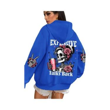 Imagem de Moletom Feminino De Fleece Multicolorido Com Estampa Divertida, Casual