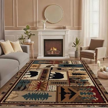 Imagem de Tapetes rústicos de área de urso de cabine para sala de estar, 12 x 18 cm, tapete retrô, lavável, antiderrapante, macio, tapetes grandes para sala de jantar, berçário, decoração de casa infantil