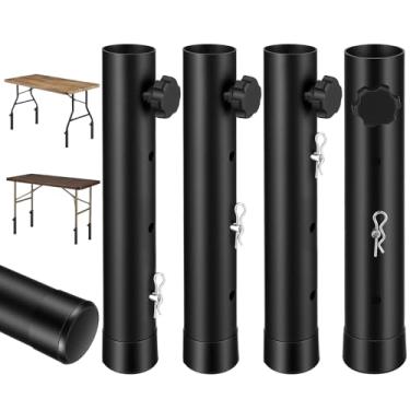 Imagem de HOFURME Pacote com 4 extensores de perna de mesa dobráveis, elevadores de mesa ajustáveis de 3 níveis para mesas dobráveis (elevação de 2/4/15 cm), extensores de altura de aço carbono resistente para