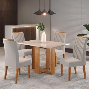 Imagem de Mesa de Jantar Retangular Iluminata Com 4 cadeiras Fran Mel/Blonde/Mar