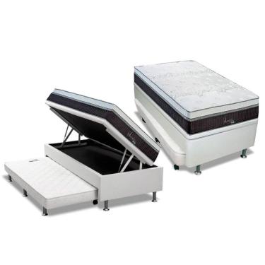 Imagem de Cama Box Baú Solteiro: Colchão Molas Ensacadas Polar Polar Serenatta + Base Crc Courano Branco (88x188)