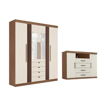 Imagem de Guarda Roupa +cômoda 2 Peças Qc319 Jatoba/areia - Santos Andirá