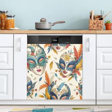 Imagem de ATTX Capa magnética de lava-louças padrão de máscaras de carnaval | Adesivo decorativo de eletrodomésticos de 58,4 cm x 66 cm para armários domésticos e eletrodomésticos (5)