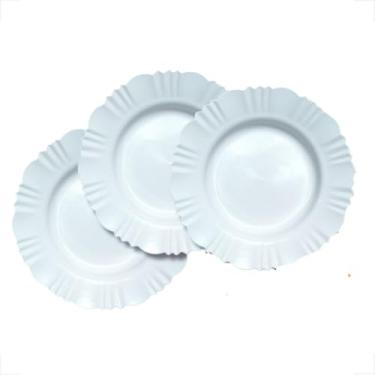 Imagem de Kit de 10 Pratos de Fundo de Plástico com Borda - Branco Resistente para Refeições, Churrascos e Festas, Utensílios Econômicos Domésticos