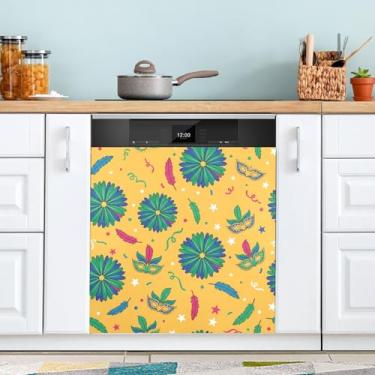 Imagem de ATTX Capa magnética para lava-louças Mardi Gras | Adesivo decorativo de eletrodomésticos de 58 x 66 cm para armários domésticos e eletrodomésticos (315)