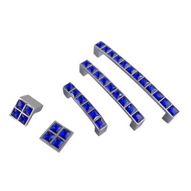Imagem de Mobiliário de cristal diamante puxador azul porta deslizante gaveta guarda-roupa armários de cozinha armário armário gaveta puxar 2 peças (96 mm)