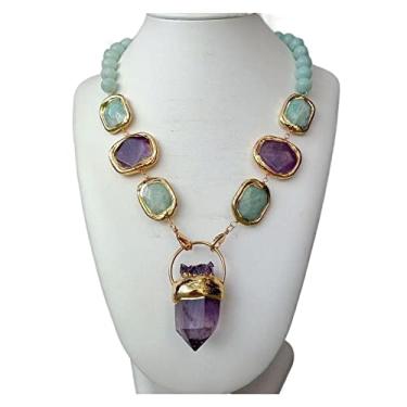 Imagem de DWBPGVUN Colar gargantilha de ametistas, colar com pingente de ametistas, vintage para mulheres, 53 cm