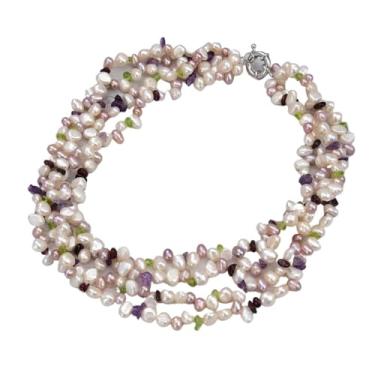 Imagem de DWBPGVUN Colar de pérola com 4 fios de 48 cm e pérola prehnita ametista granada