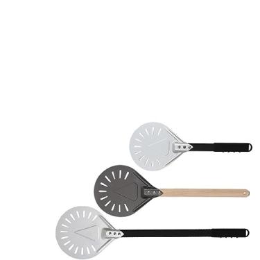 Imagem de Pá de pizza, 1 pá giratória, ferramenta redonda para pizza, cabo de madeira, acessórios para forno, 19 cm, pá de pizza de alumínio, antiaderente, casca de pizza