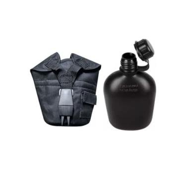 Imagem de kit Cantil 900 ML e Porta cantil Militar Verde ou Preto (Preto)