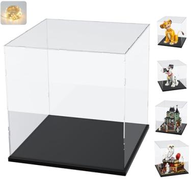 Imagem de Caixa de acrílico transparente, espesso, proteção de colecionáveis, Lego 21341, 43247, futebol, basquete, automontagem, base de madeira e plástico, pisca-pisca, interior preto, 30 x 30 x 30 cm