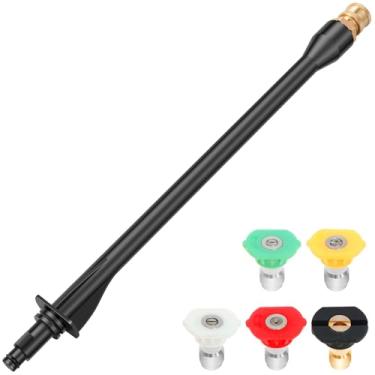 Imagem de MABCIRY Varinha de extensão de lavadora de pressão de spray ajustável com 5 pontas de bocal, extensor eficiente de conexão fácil de 43 cm com conexão rápida de 1/4 polegada para vários trabalhos de