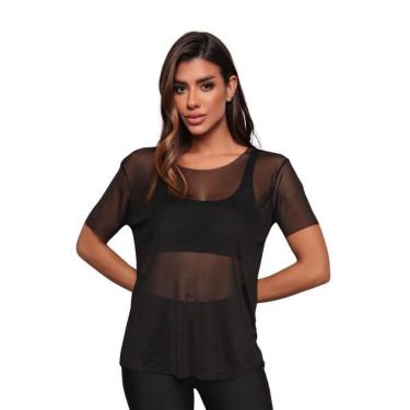 Imagem de Blusa Tule Transparente Feminina Fitness Academia-Feminino
