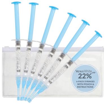 Imagem de Kulzer Pacote com 6: 22% Gel de clareamento dental Venus White Pro com instruções de clareamento dental e bolsa de transporte SDC, refil de seringa de gel clareador Venus (pacote com 6), transparente