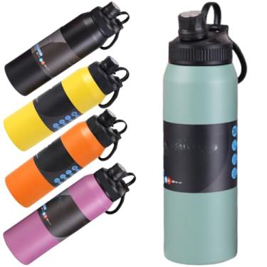 Imagem de Garrafa Térmica Água 800ml Aço Inox Parede Dupla a Vácuo Tampa Esportiva Antivazamento com Alça Acabamento Fosco Academia Escola Dia a Dia (Verde)