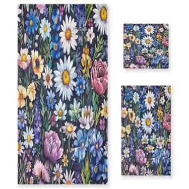 Imagem de xigua Conjunto de toalhas de banheiro de flores silvestres em aquarela absorvente macio 3 peças toalha de banho toalha de mão toalhas decorativas para banheiro, academia, hotel, praia, piscina
