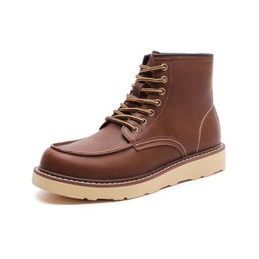 Imagem de Bota masculina de cano médio, casual, cano médio, botas de couro com cadarço, bico redondo, plataforma para motociclista, Marrom, 43 BR