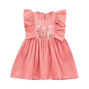 Imagem de Vestido Floral Bordado Até O Joelho Para Meninas, Com Mangas Com Babad