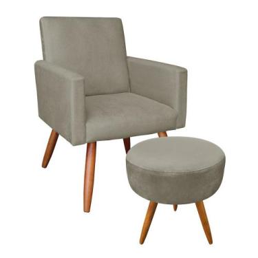 Imagem de Kit 01 Poltrona com 01 Puff Larissa Suede Pés Palito Castanho D'Rossi 