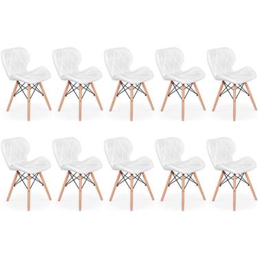 Imagem de Kit 10 Cadeiras De Jantar Charles Eames Slim Wood Estofada - Branco