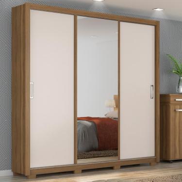 Imagem de Guarda Roupa Casal 3 Portas Com Espelho E 2 Gavetas Residence Amêndola Touch-off White