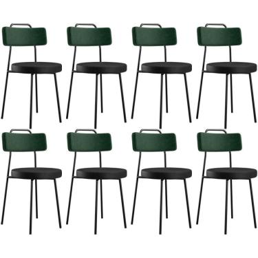 Imagem de Kit 08 Cadeiras Estofada Para Sala Jantar Barcelona L02 Facto Verde Musgo Couríssimo Preto - Lyam