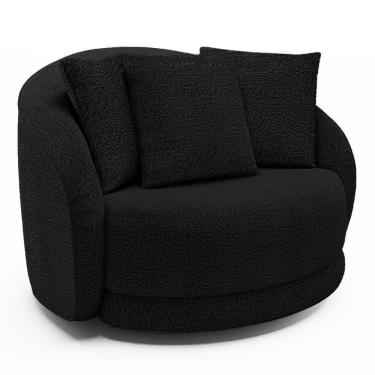 Imagem de Poltrona Decorativa Para Sala De Estar Base Giratória Witta M03 Bouclê Preto