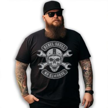 Imagem de Camiseta Preta Custom Rebel Skull Helmet No Remorse, G1