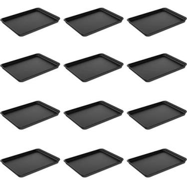 Imagem de Kit 12 Bandejas Plásticas Servir Coza 32x23cm Preto Restaurante A4 Fas