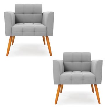 Imagem de Kit 2 Poltronas Elisa Suede Cinza Pés Palito Castanho D03 - D'Rossi