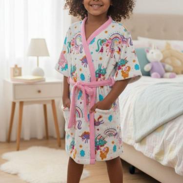 Imagem de Roupão Infantil Unicórnio Doce Fantasia Felpudo Quimono Lepper