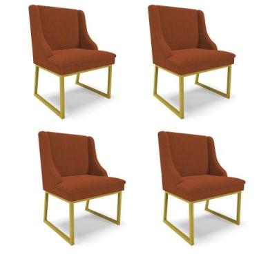 Imagem de Cadeira Sala De Jantar Industrial Dourado Kit 4 Liz Bouclê Terra D03 -
