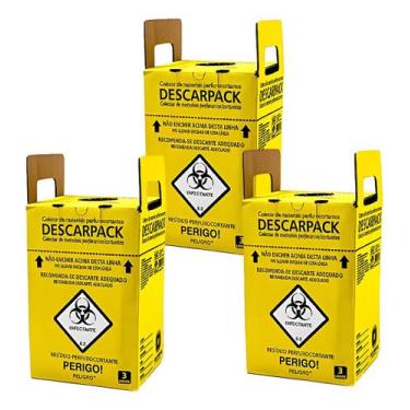 Imagem de Kit 3 Caixas Coletora De Material Perfurocortantes - 3 Litros - MAGAZI