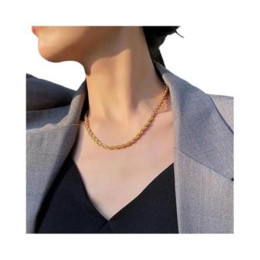 Imagem de Conjunto De Colar E Pulseira Em Aço Inoxidável Cor Dourada Para Mulher