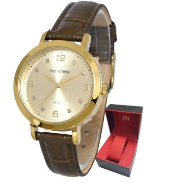 Imagem de Relógio Dourado Feminino de Pulso Mondaine Pulseira Couro-Feminino
