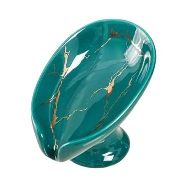 Imagem de Suporte De Sabonete Cerâmico Em Formato De Folha Com Dreno De Água Par