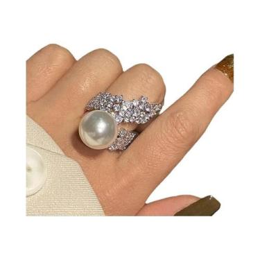 Imagem de Anel Elegante De Pérola Simulada Com Zircônia Para Mulheres, Joias De 