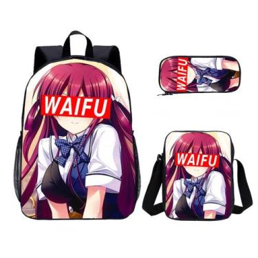 Imagem de Conjunto de mochilas escolares Waifus Anime, 3 peças, mochila de 17 po