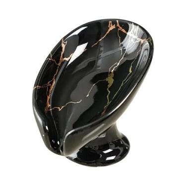 Imagem de Suporte De Sabonete Em Cerâmica Com Formato De Folha E Furo De Drenage