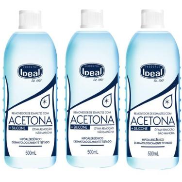 Imagem de Kit C/3 Removedor De Esmaltes Com Acetona + Silicone Ideal 500ml